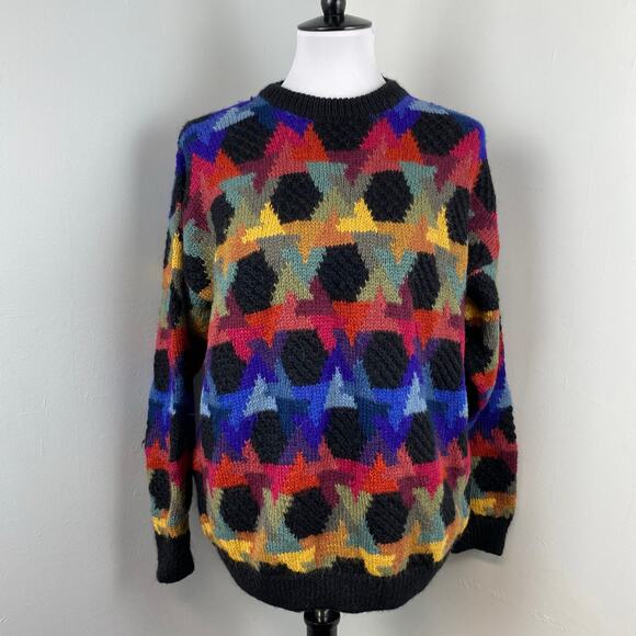 Lands End Colorful Angora Wool Crew Neck Sweater Medium - Picture 1 of 6